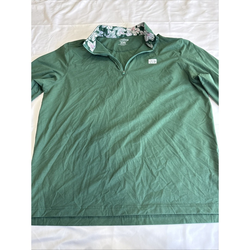 Good Good Mens XL Green 1/4 Zip Floral Collar Performance Golf‎ Pullover